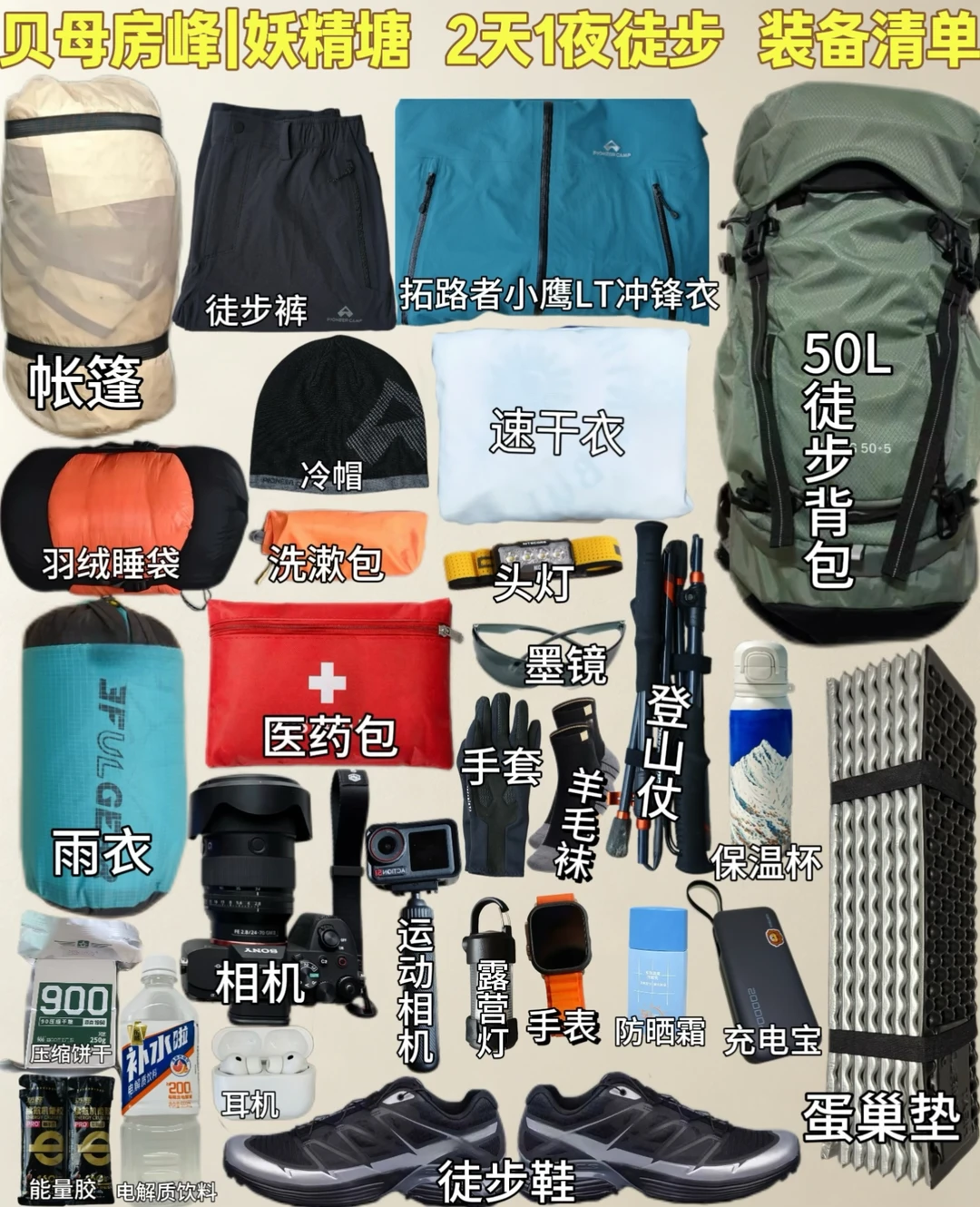 贝母房峰|妖精塘，两天1夜徒步 装备清单