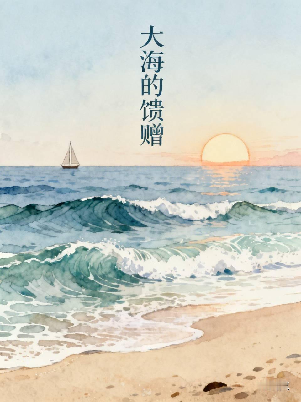 极目远望，大海与天空交汇成一线，在水天相接之处，白帆星星点点。海风携着咸腥之气，