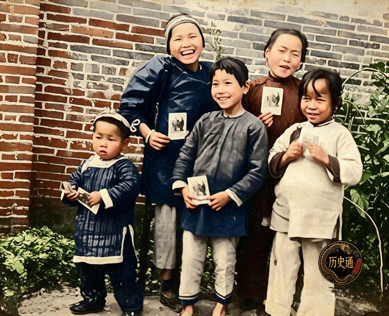 这是民国年间最暖的一张合影。最小那个戴浅色小帽的小女孩一脸懵懂，左小手里也攥着一