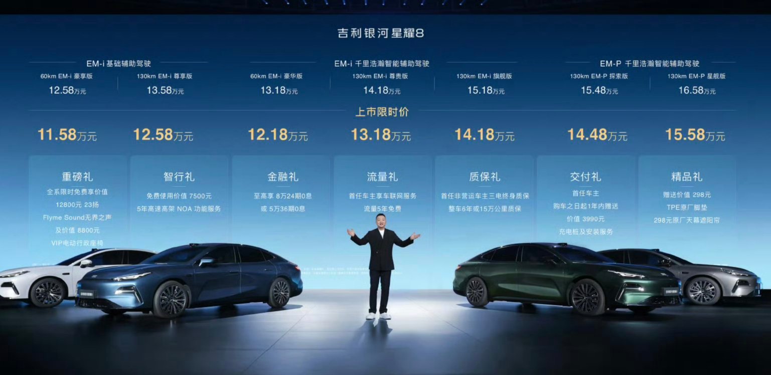 银河星耀8正式上市11.58万元起星耀8的产品力和定价太暴力了，一台5米多的中大