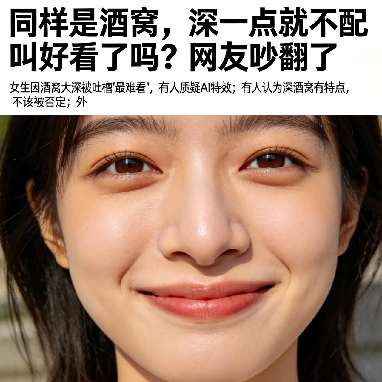 同样是酒窝，深一点就不配叫好看了吗？网友吵翻了
 
一位女生因为酒窝又大又深，被