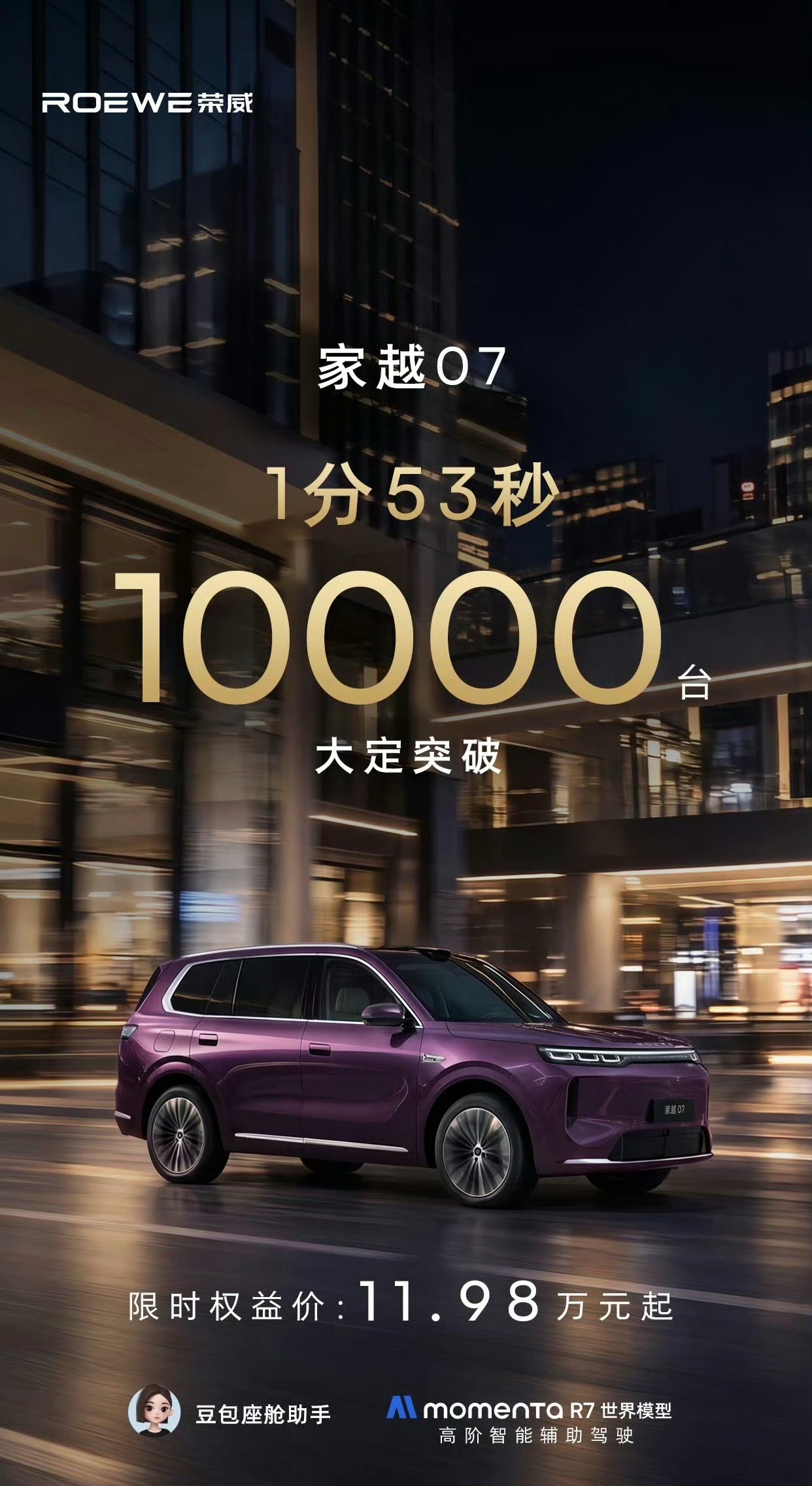 家越07上市11.98万起2分锁单破万大五座SUV标配豆包座舱助手有 Momen