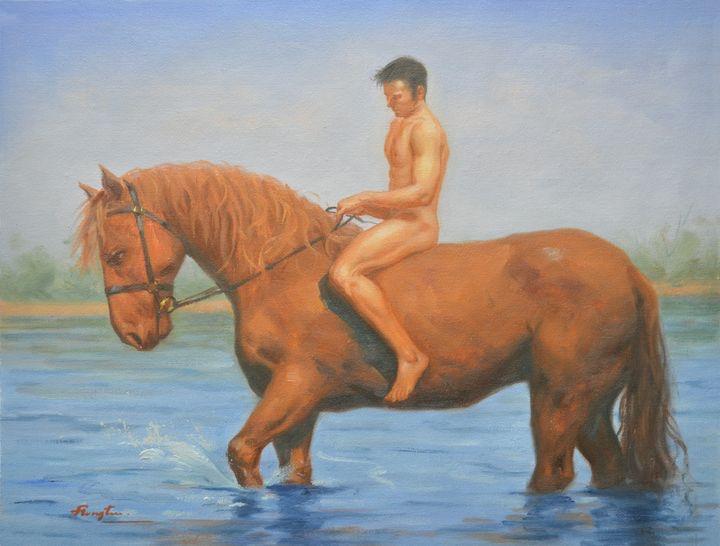 好久不见，我的朋友。最近一直在忙，油画更新有点延迟，《人与马》作品展现人与自然和