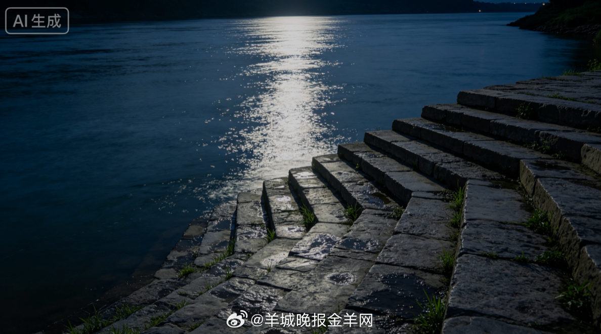 #晚安# 温柔月光倾泻在江边层层石阶，江面浮动一片碎银般的波光，夏夜晚风消解整日