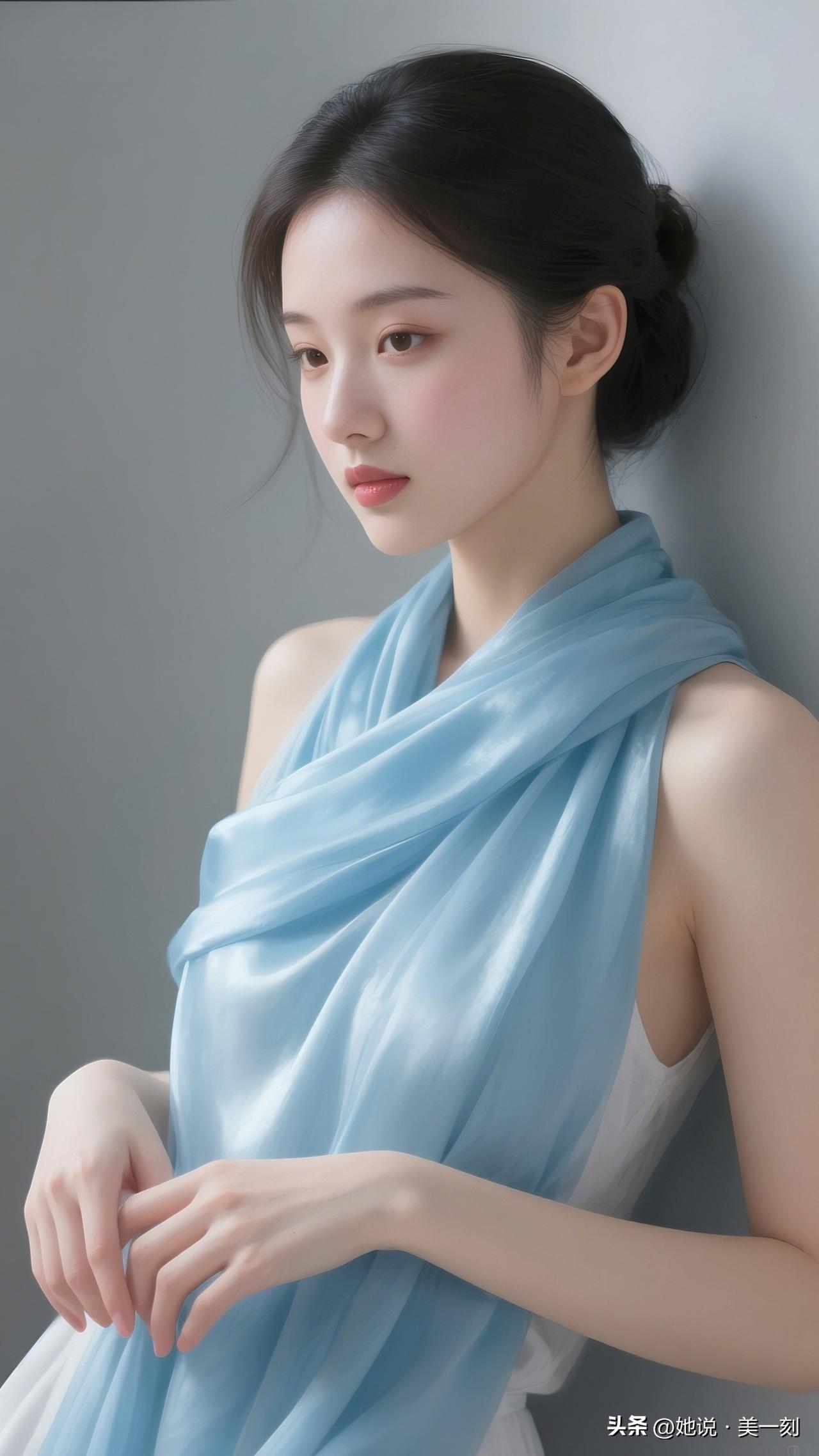 优雅蓝纱，静谧时光，温柔如水。一个女人的外貌重要吗