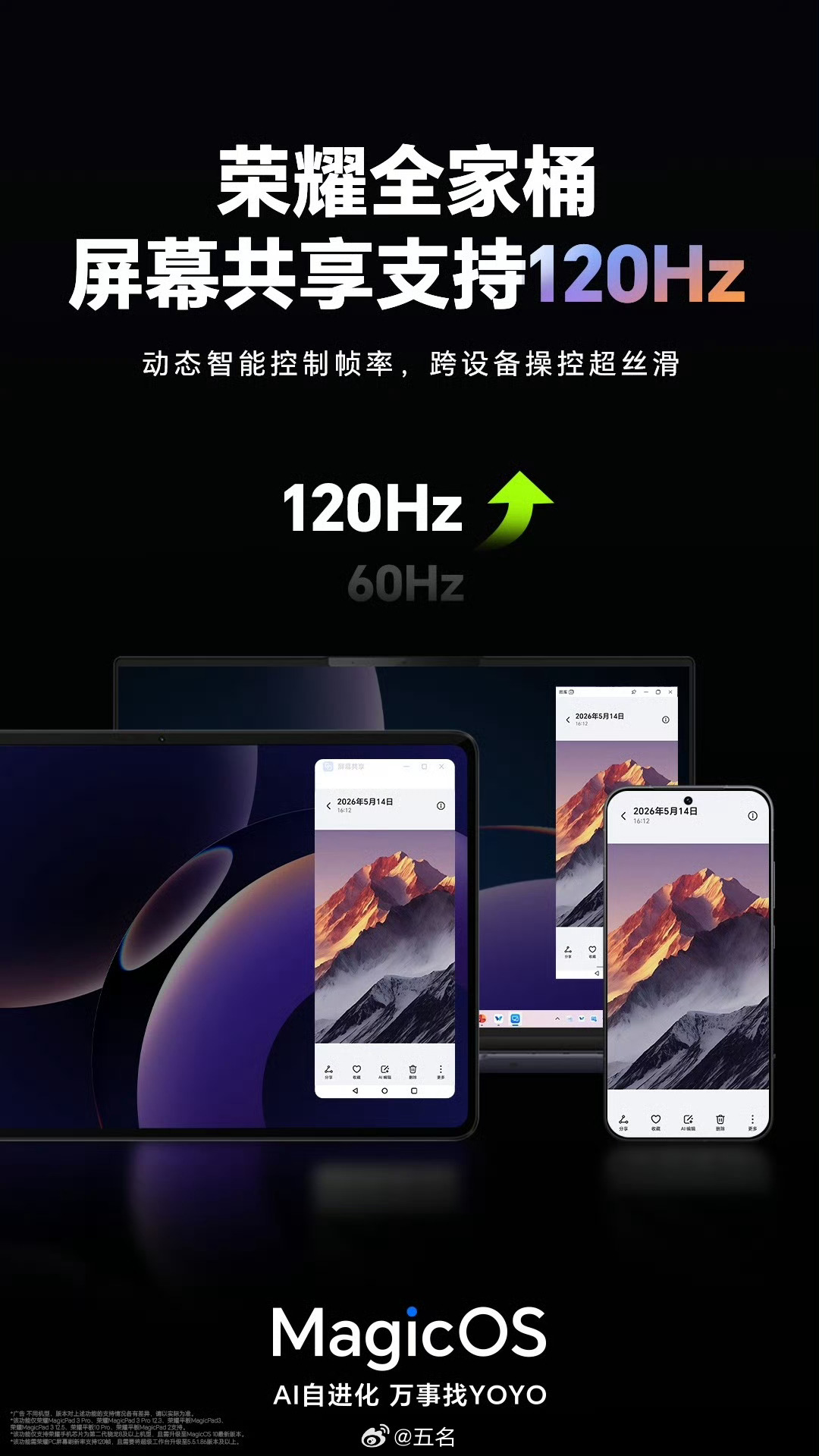 还在忍受投屏操作滞后？荣耀全家桶120Hz高刷投屏来了！荣耀全品牌互联Magic