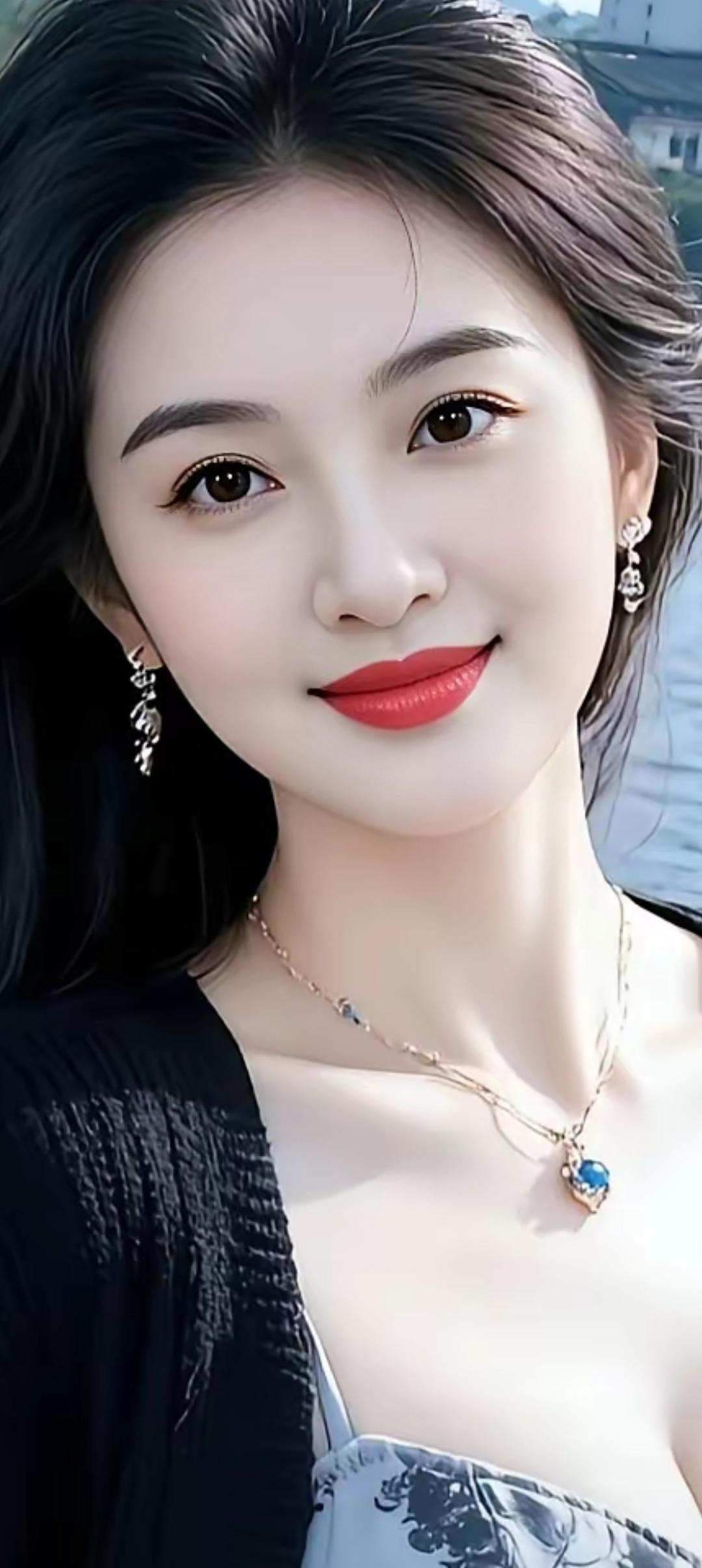 优雅气质，红唇微笑，时尚项链点缀，完美造型！