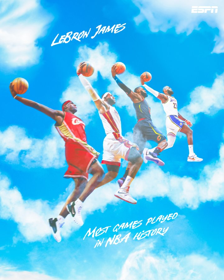 詹姆斯出场数独占历史第一 最长的河！詹姆斯出场数来到1612场，独占NBA历史第