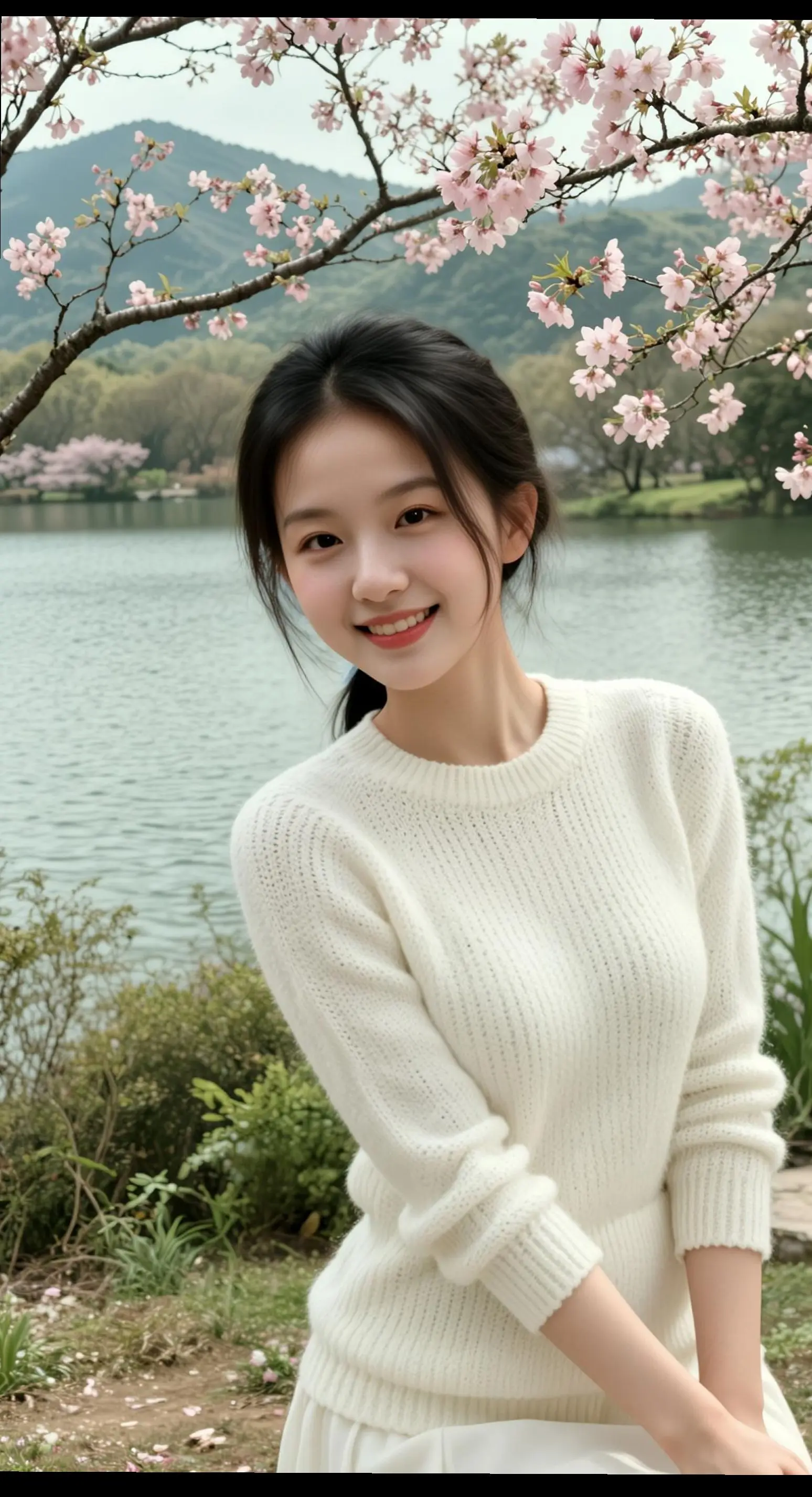 AI春日湖畔照 随变ai随便玩