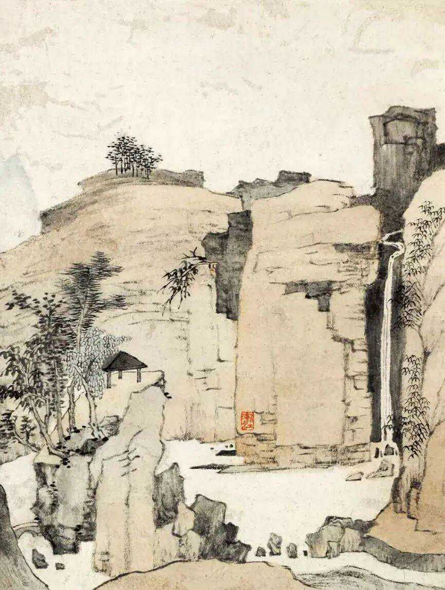 渐江 山水画，渐江的画以远、淡、疏、苍为特质，他重视师法自然，画黄山、武夷山诸景