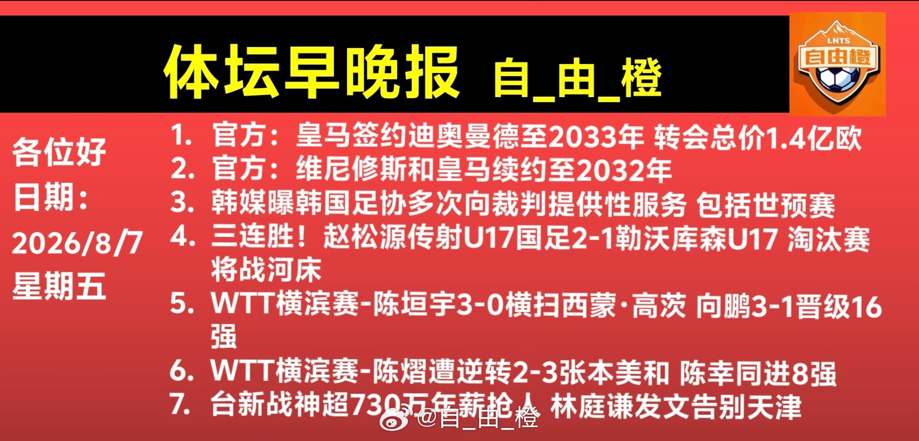 每日橙语自由橙体坛早晚报