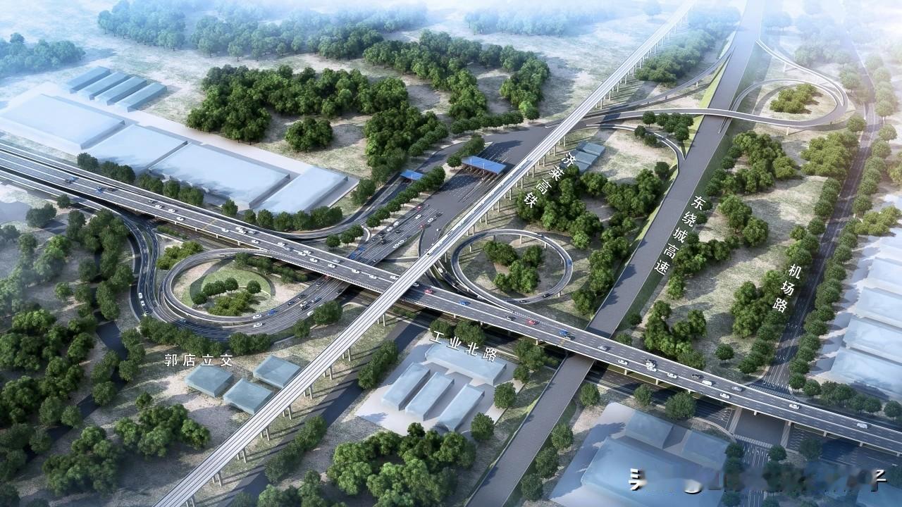 工业北高架东延郭店立交顶升就位，效果图如下～～