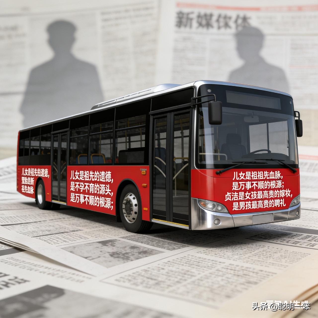 公交车上打出公益劝诫宣传标语：儿女是祖先的遗德，堕胎是断祖先血脉，是不孕不育的源