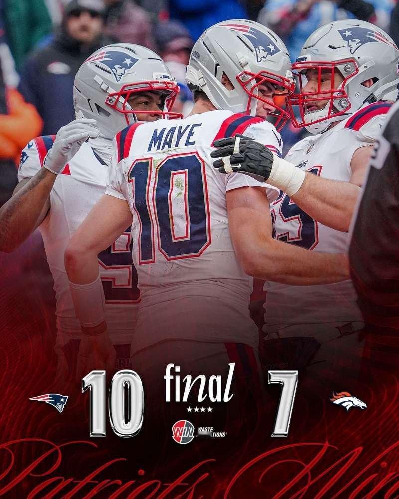 在刚刚结束的NFL美联决赛中，新英格兰爱国者10-7逆转战胜丹佛野马，队史第12