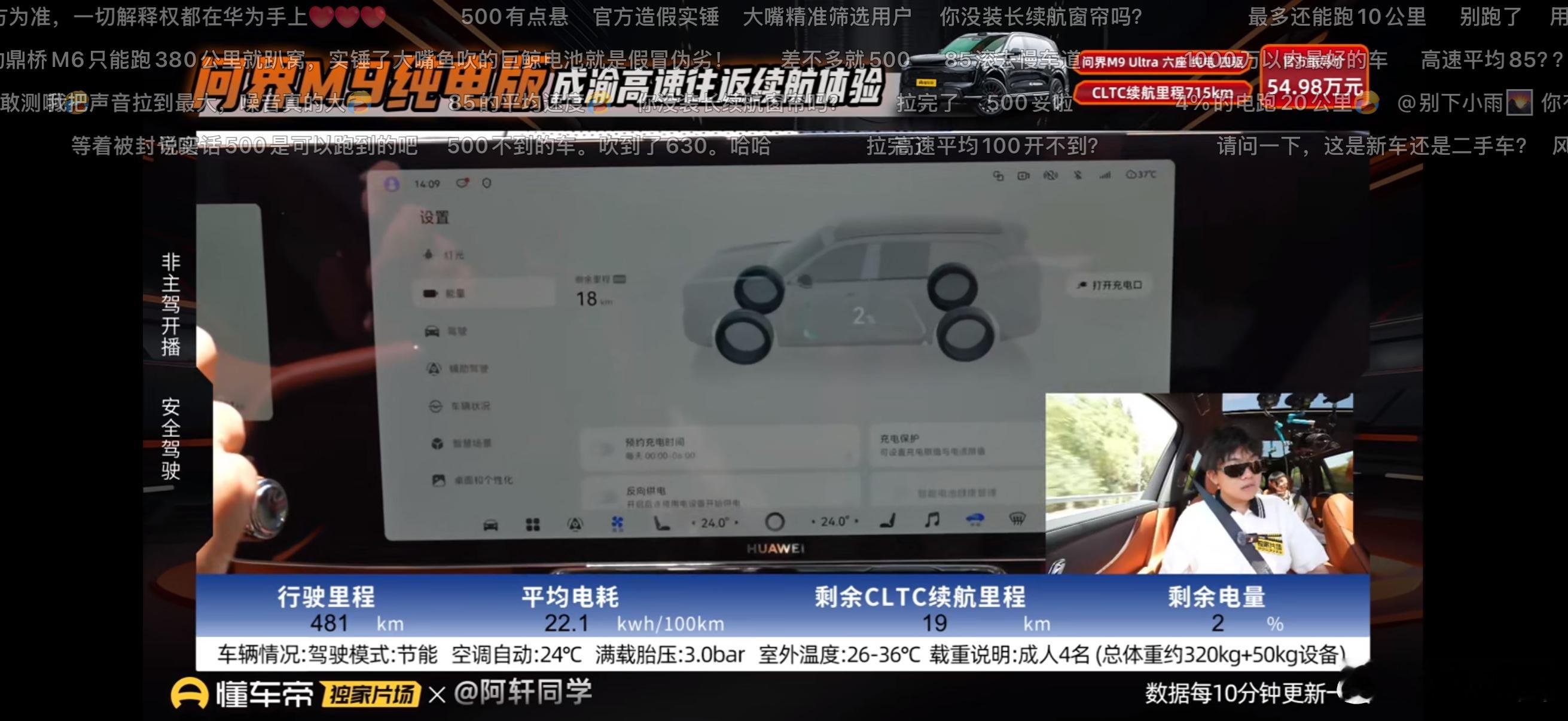 懂车帝成渝往返测试即将结束。目前行驶里程481km，平均电耗22.1。剩余CLT