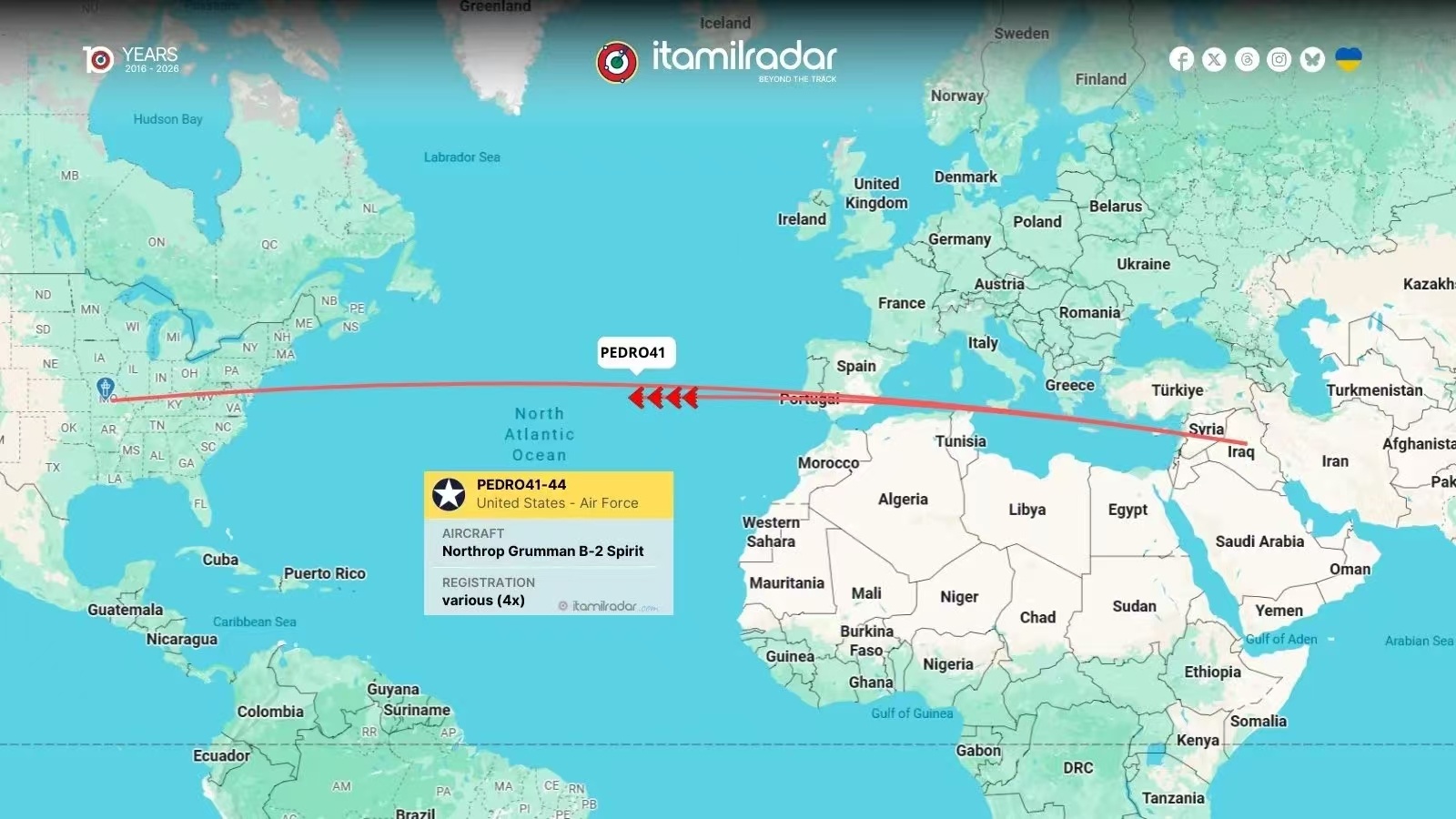 多名开源情报追踪账号发帖称美国可能在空袭伊朗西部的时损失了一架B2战略轰炸机。帖