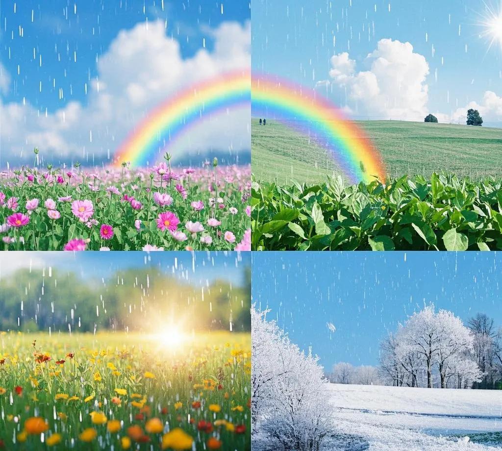 1. 雨落春夏秋冬
2. 云游上下高低
3. 雾锁远近古今
4. 日照前后左右