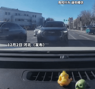 男子:新手！你往后倒倒。
视频车司机:你打个方向！
视频车遇到黑车迎头过来后，停