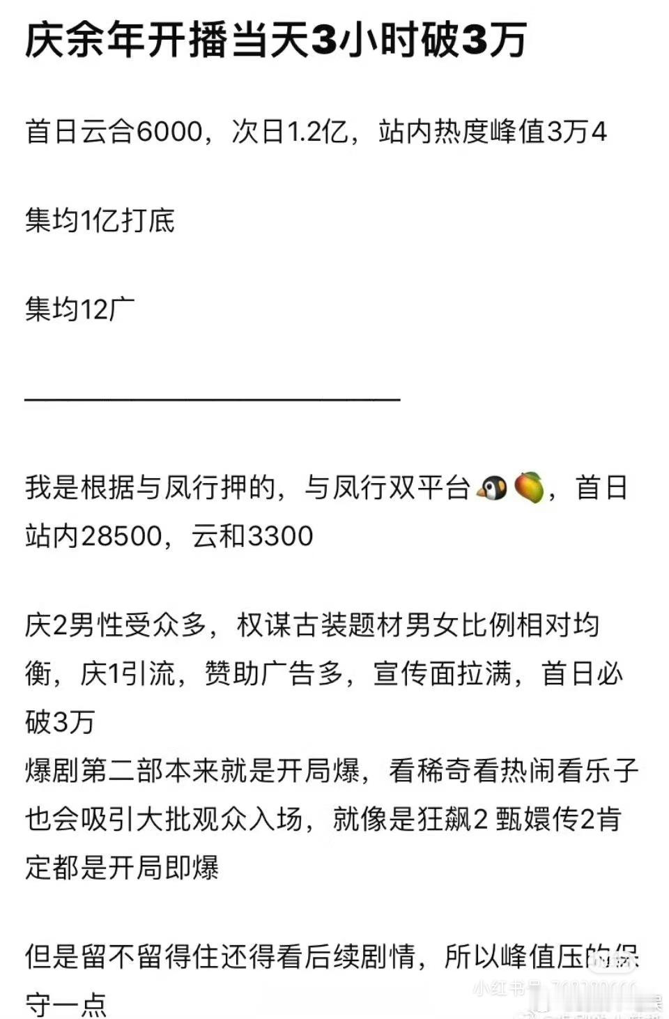 庆余年2打破与凤行首播记录，与凤行剧粉祝庆余年大爆特爆，一年多几部好剧播出，对观