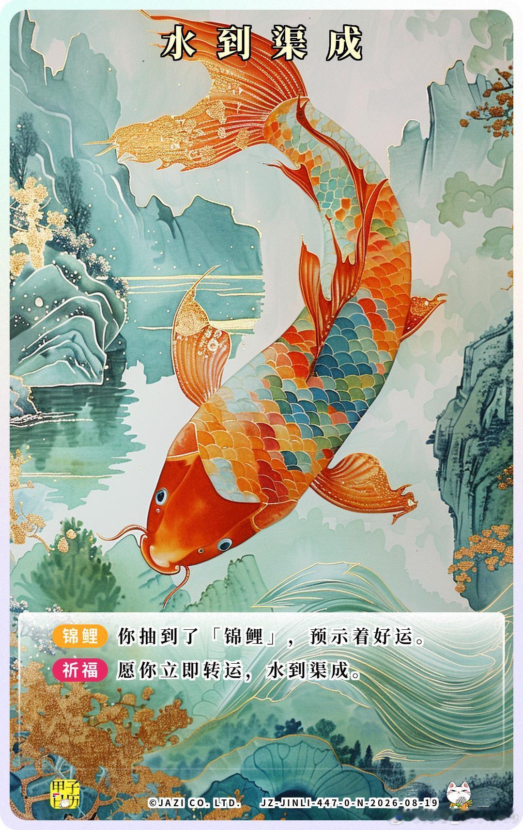 锦鲤 愿你立即转运，水到渠成。 