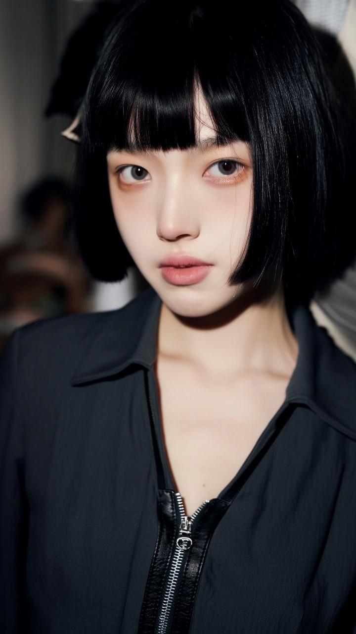 冷艳黑皮衣少女，夜晚街头的酷炫风范。🕶️💃🏻