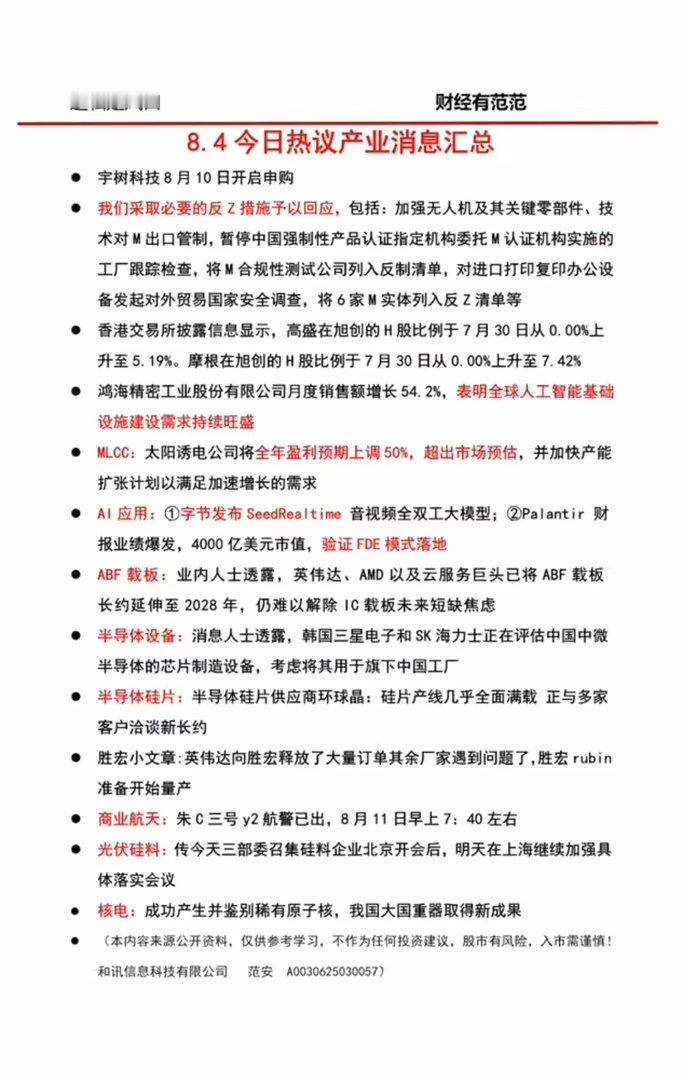 8.05周四  晚间财经信息汇总！1.宇树科技2.MLCC3.半导体设备、半导体