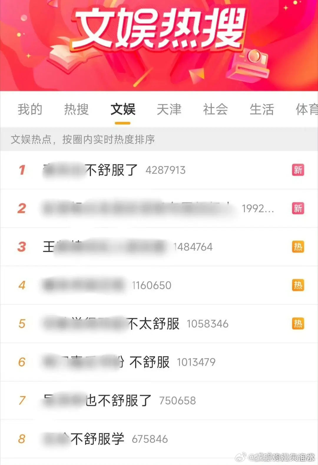 文娱热搜被不舒服屠榜了… 