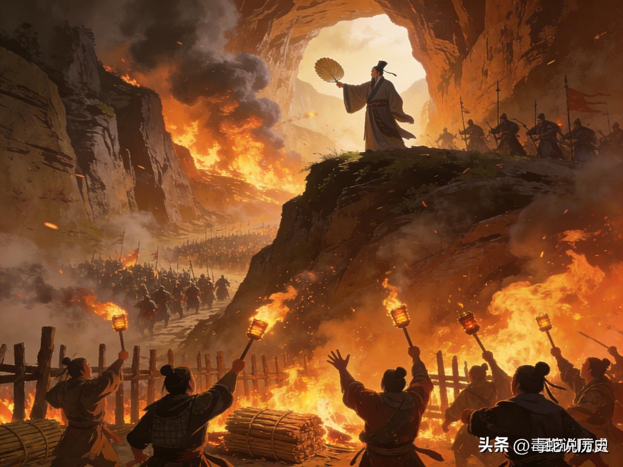 那一刻，诸葛亮立在谷顶，羽扇轻摇，望着谷底熊熊烈焰吞噬司马懿的兵马。他听见魏军惨