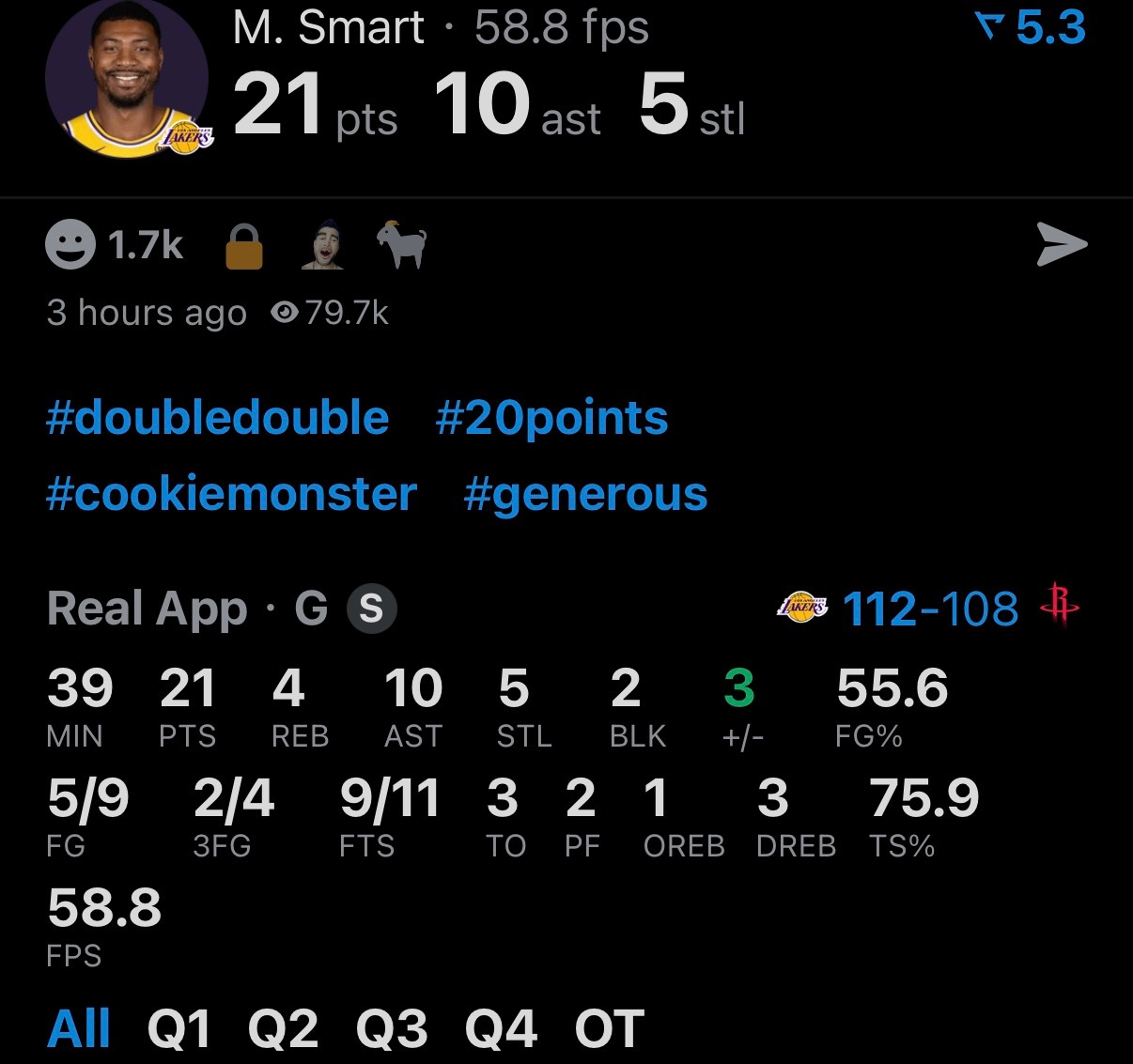 一个比一个关键！斯玛特连续2场比赛均至少贡献5次抢断！真的是宝藏……刚哥是真的硬