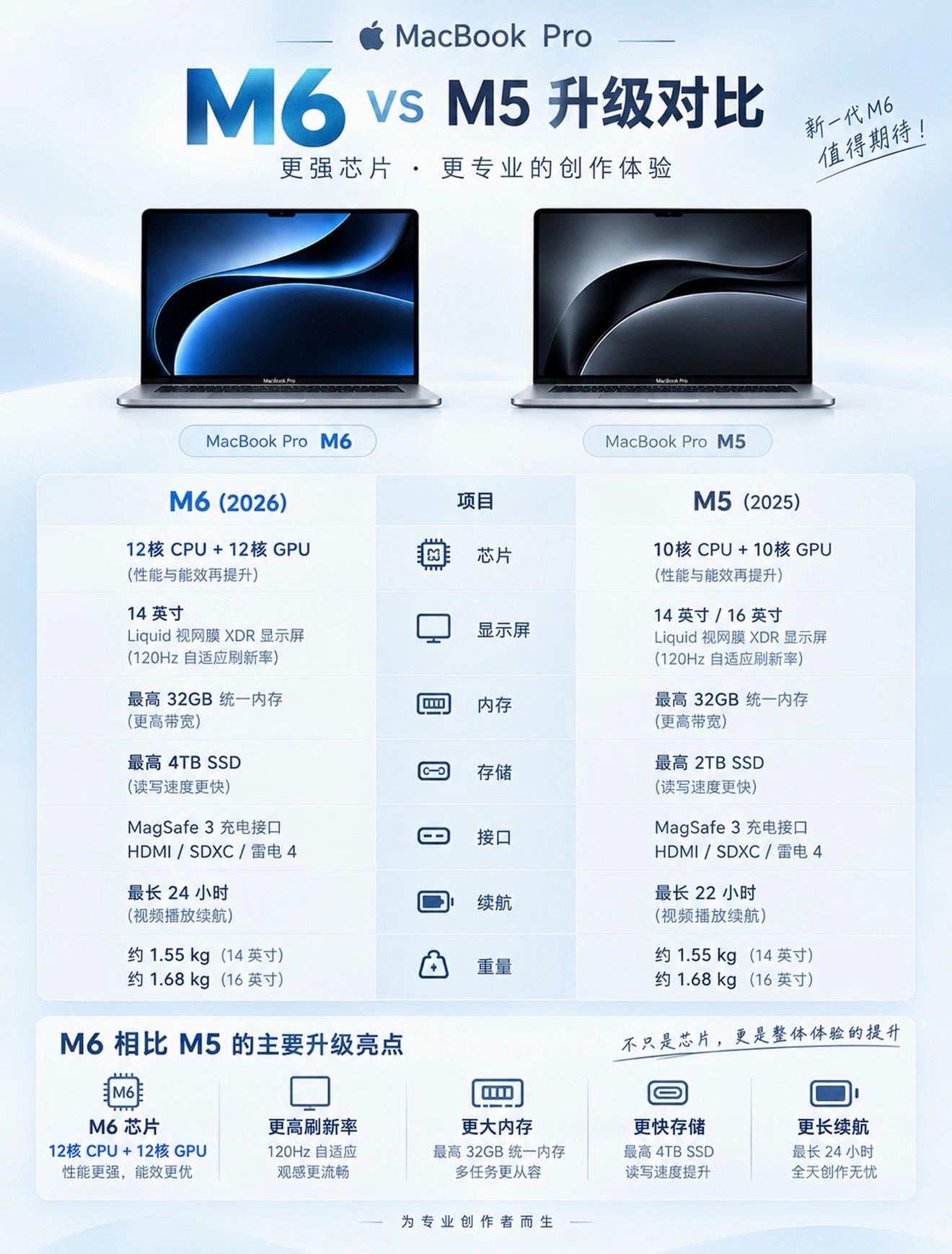 14英寸M6 MacBook Pro上新！搭载2nm工艺M6芯片，升级12核CP