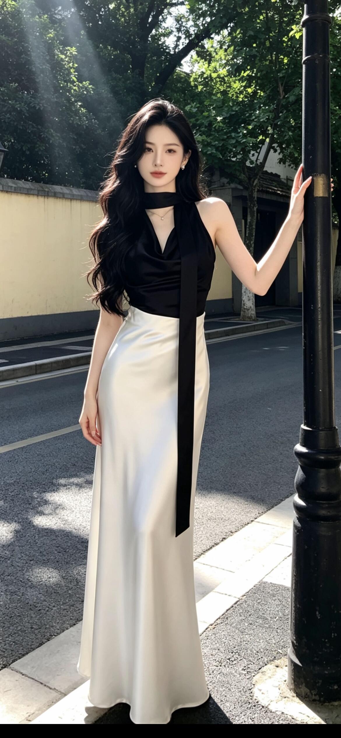 优雅时尚黑白连衣裙穿搭 都市风范