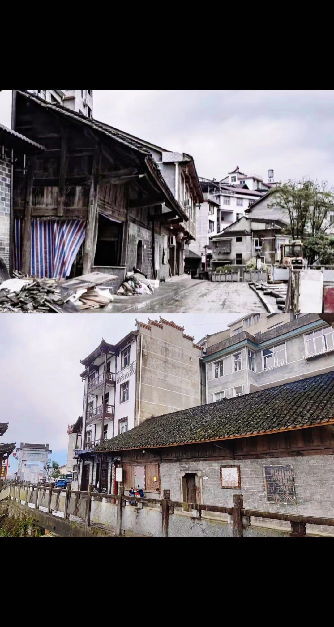 洪水退去，墙根还留着痕迹，门口碎砖瓦混着泥浆，像揉碎的旧时光。蓝白条纹布帘曾是童