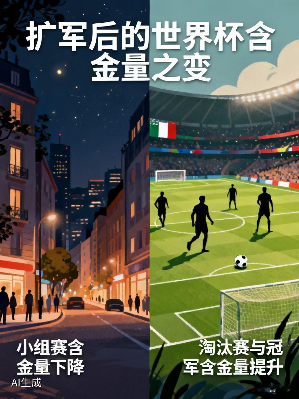 个人认为小组赛含金量下降，小组赛紧张感，竞技精彩度不如32队时代。

淘汰赛与冠