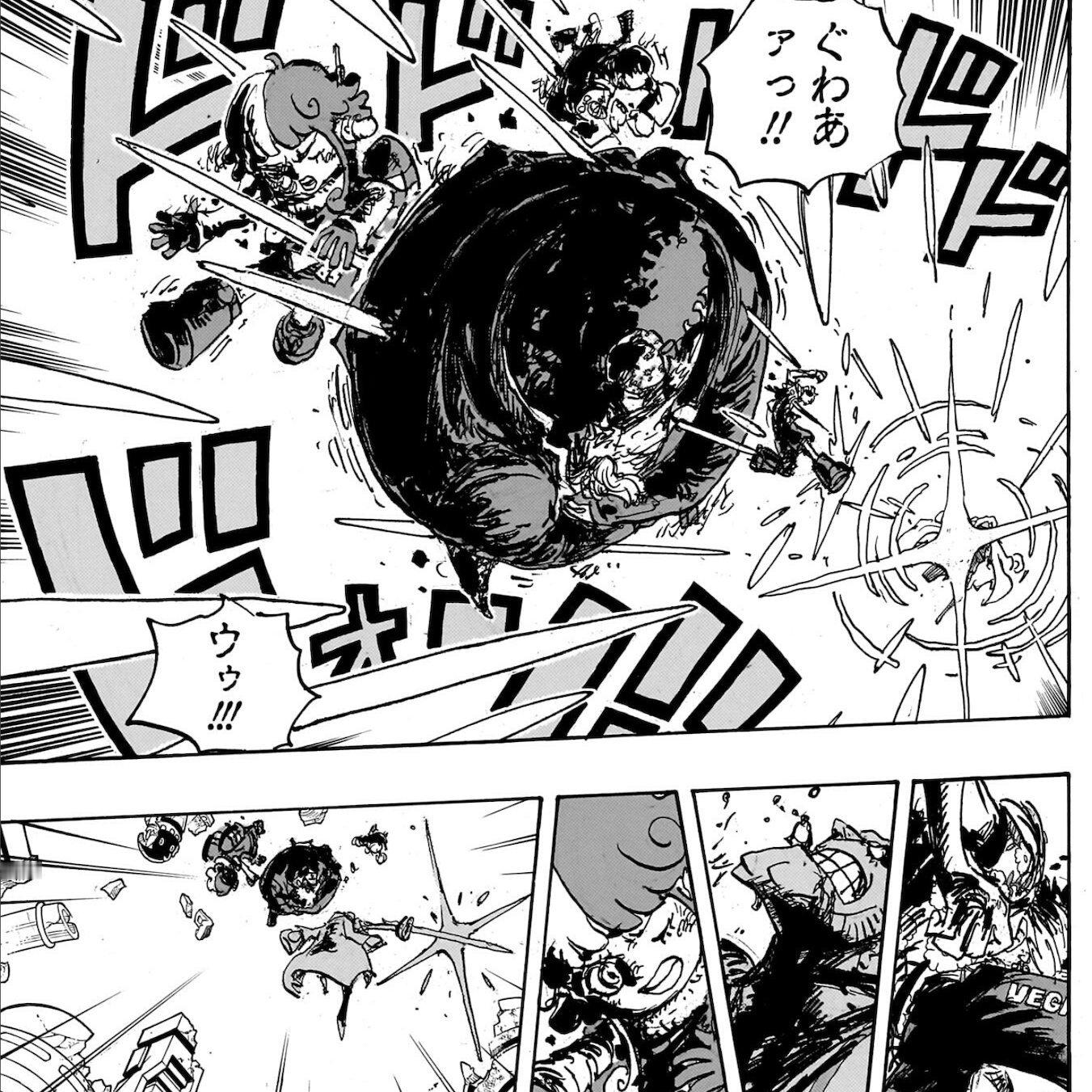 #海贼王1106话漫画# 高清图来了！有人说，山治挡下了黄猿攻击，就他还能站立是