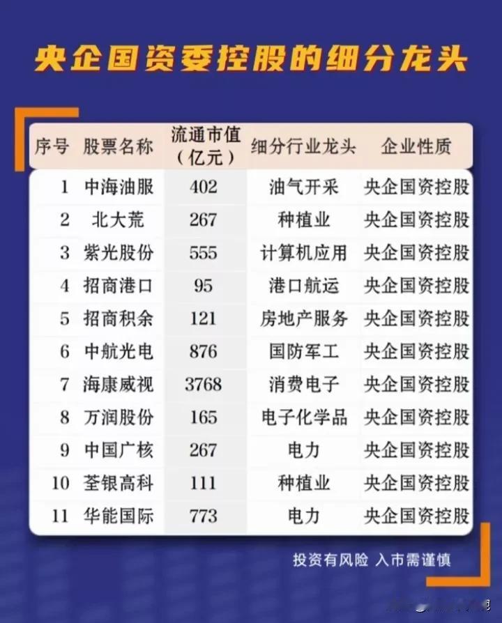 值得关注，A股科技龙头+央国企行业龙头！
攻防具备的投资策略，央国企控股+行业龙