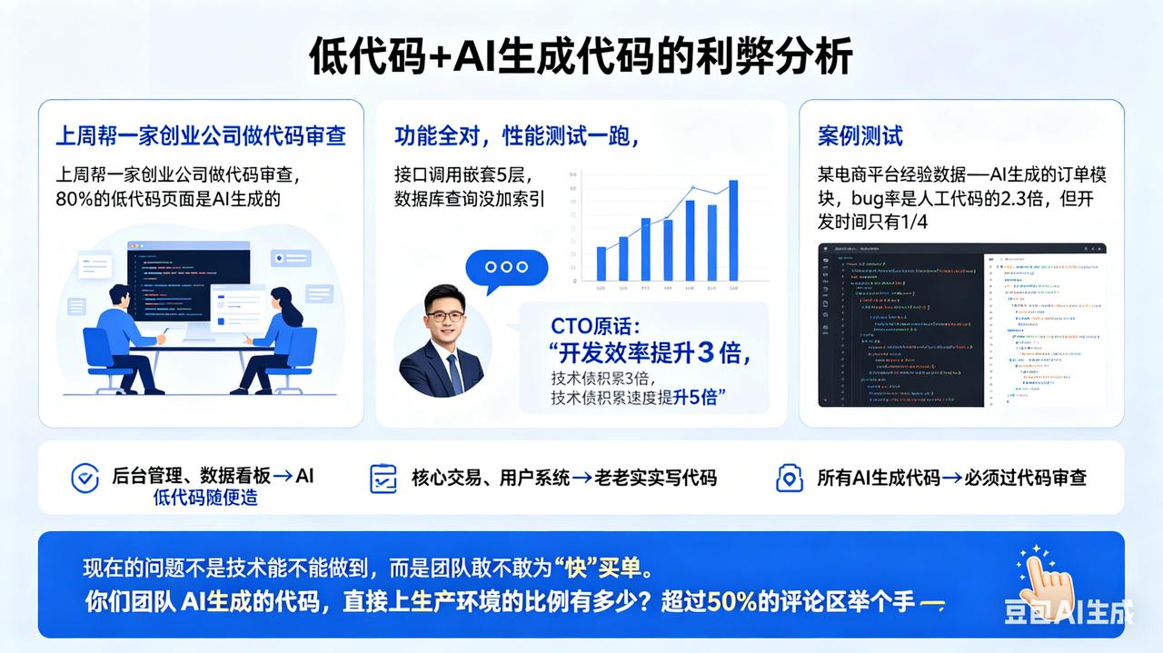 低代码 + AI，正在批量生产"能跑但我不敢上线"的代码。

上周帮一家创业公司