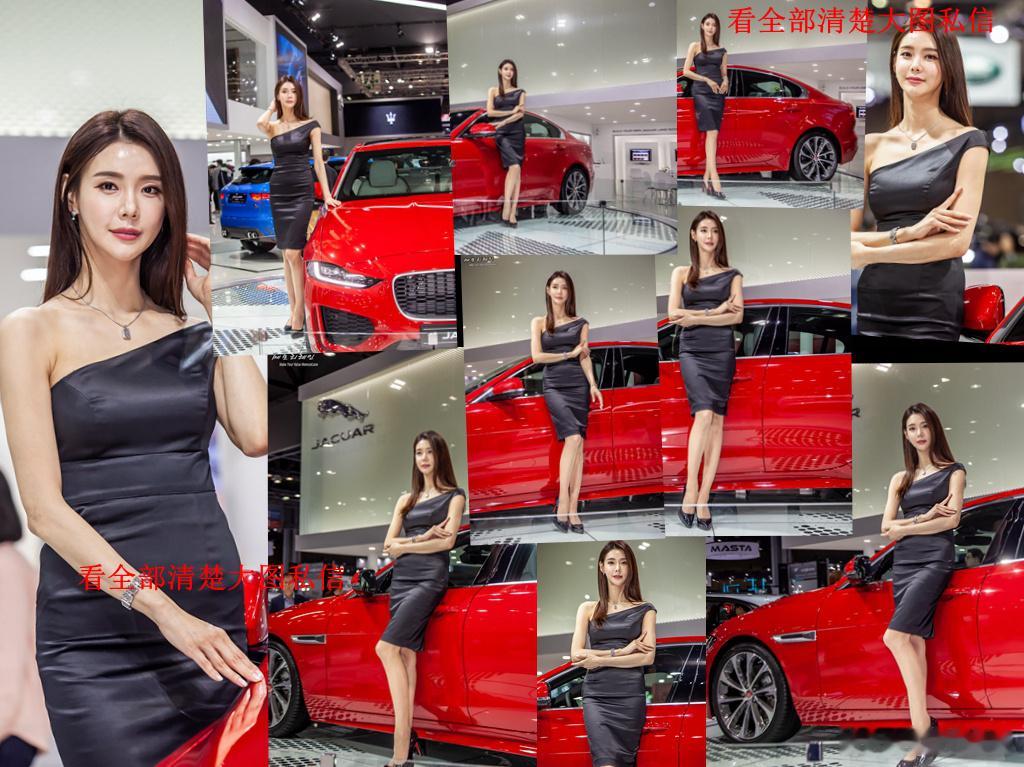 捷豹车展上的紧身裙薄丝车模... 