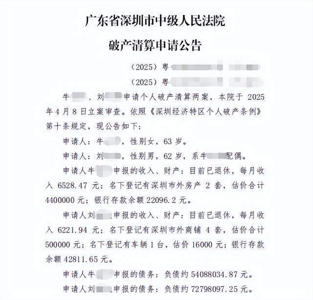 月入1.2万负债1.2亿，深圳一对退休夫妻申请破产，法院：立