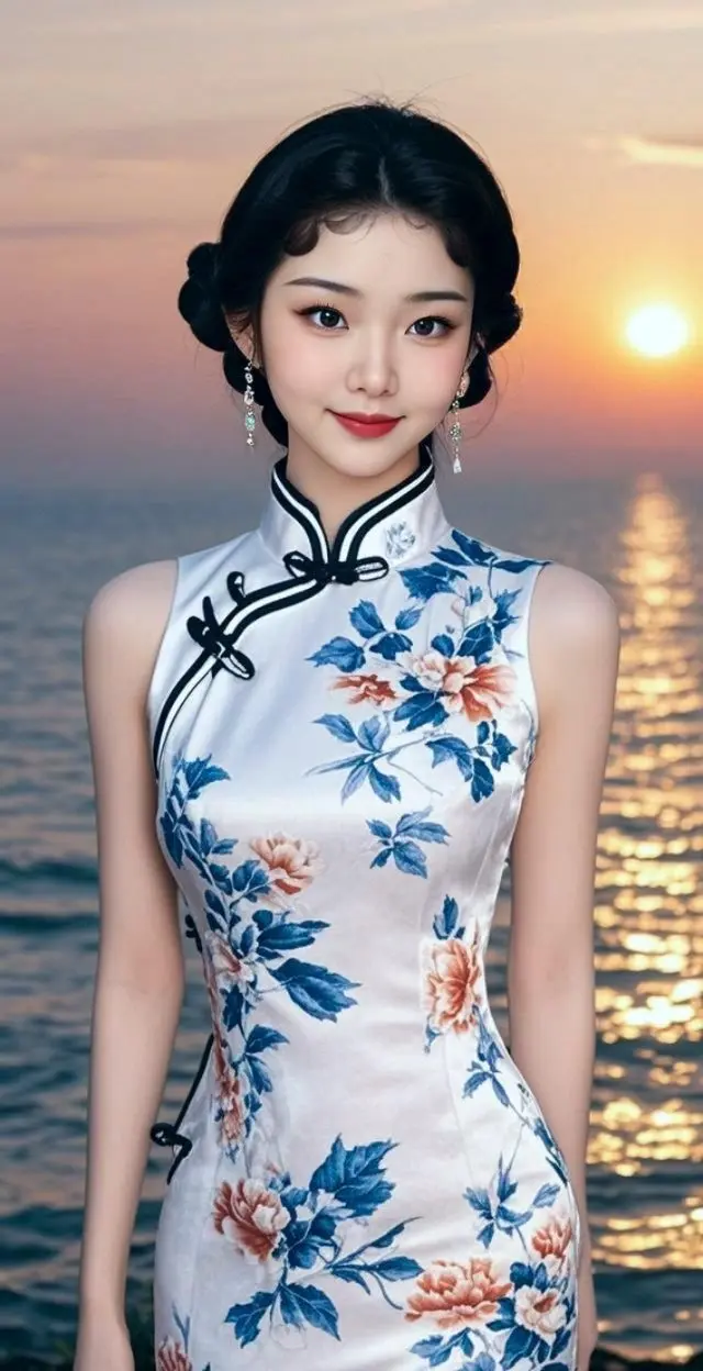 AI海畔旗袍韵