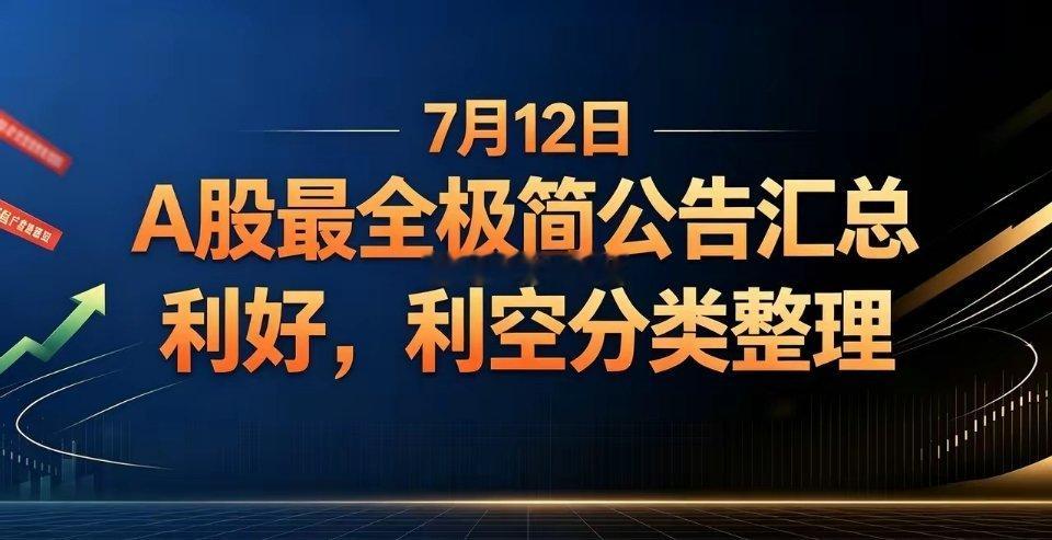 7月12日A股最全极简公告汇总，利好，利空分类整理一、利好公告业绩预增/扭亏中国