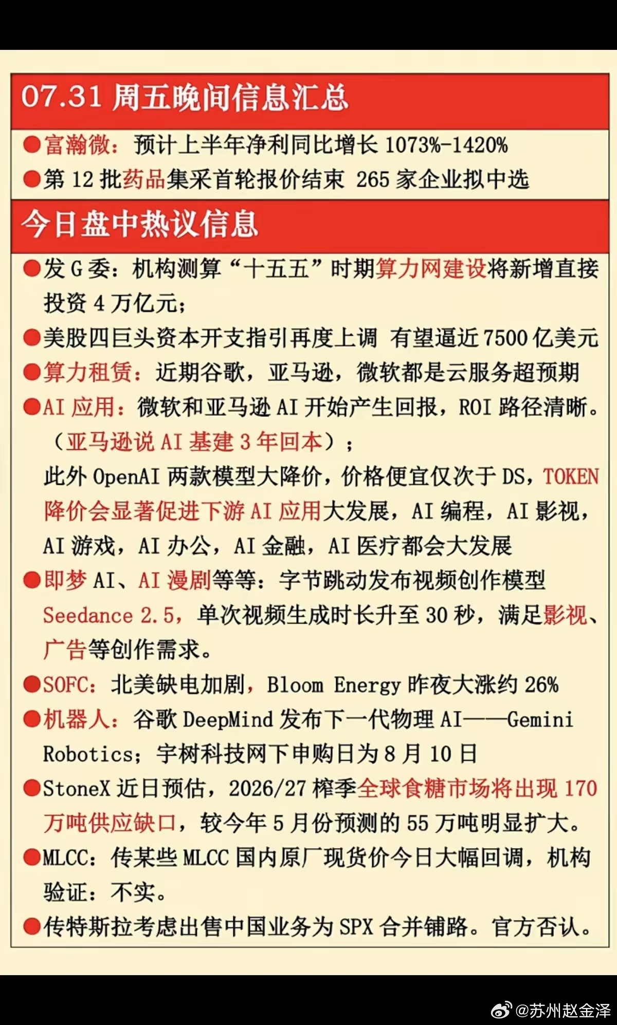 7.31周五  晚间财经信息汇总！1.算力网建设，算力租赁2.人工智能，AI应用