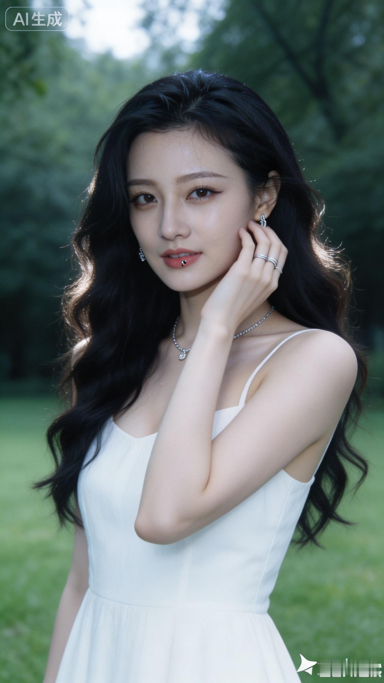 这姑娘在公园里拍照呢。