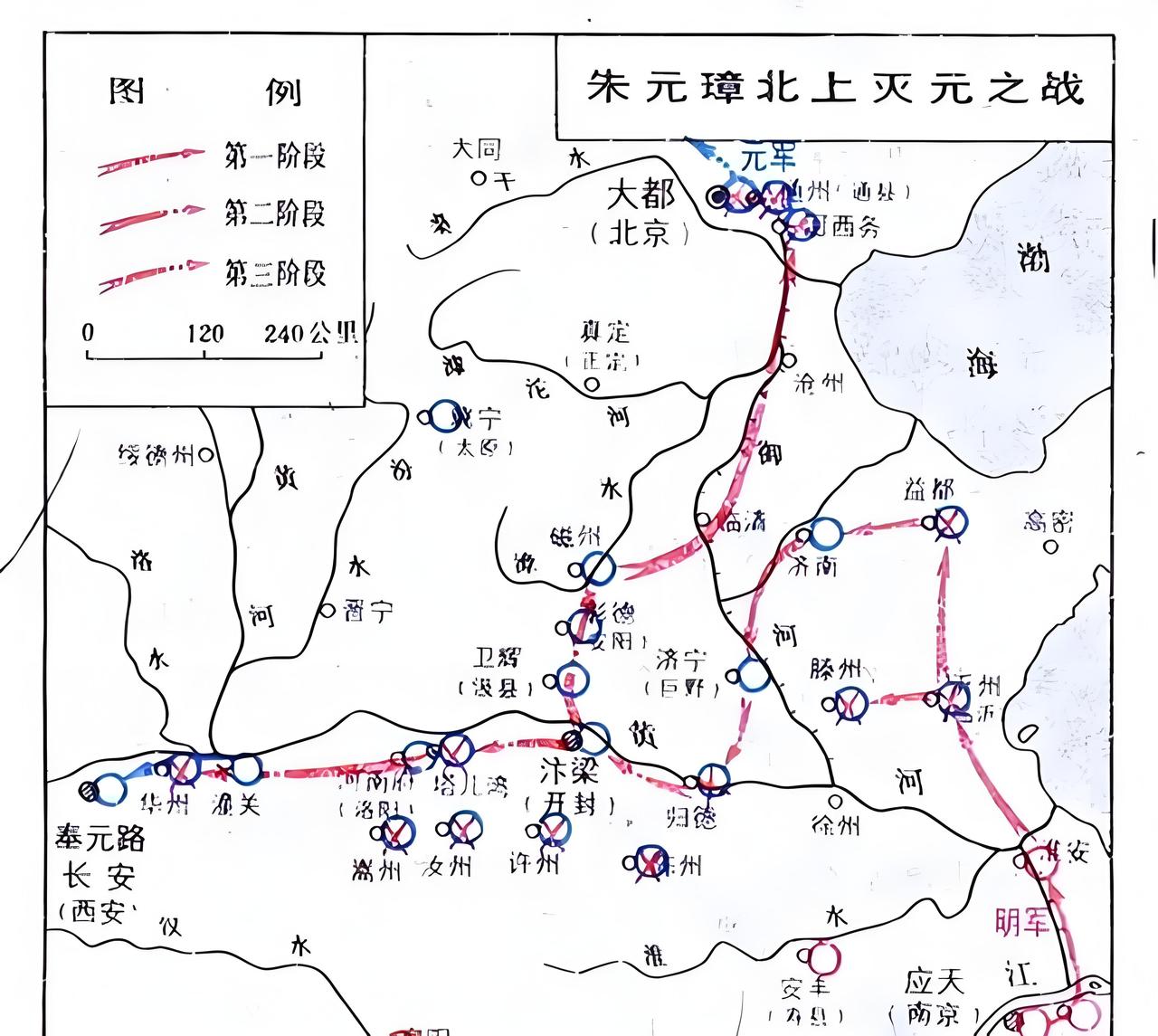历史上两次有名的北伐:
朱元璋北上灭元之战历时约两年两个月，始于1367年10月