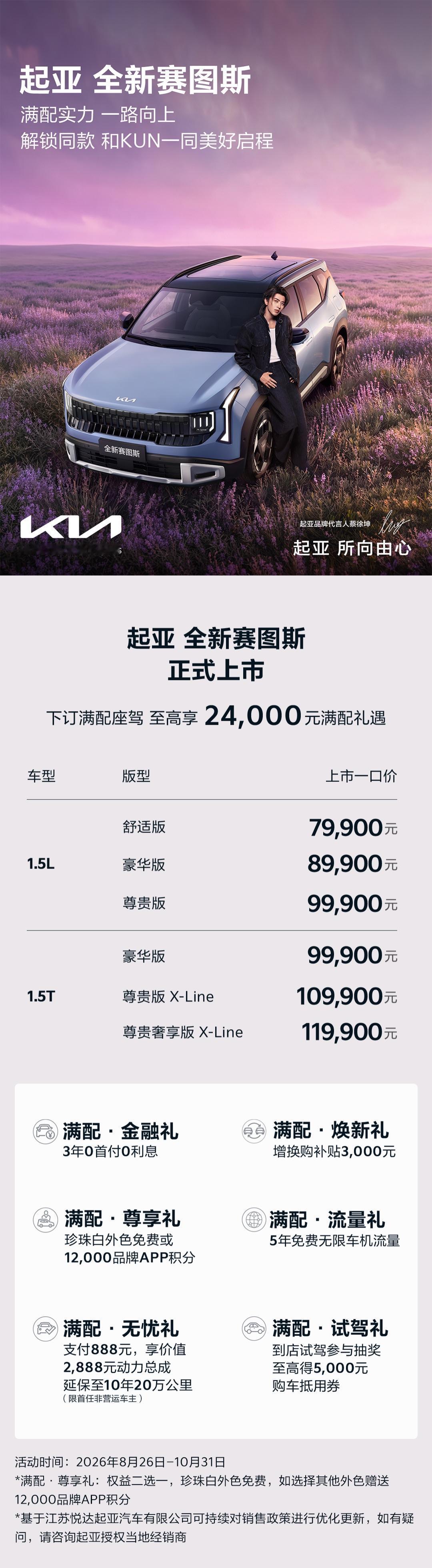 起亚全新赛图斯上市，全国一口价7.99万‑11.99万，合资燃油SUV给到这个起