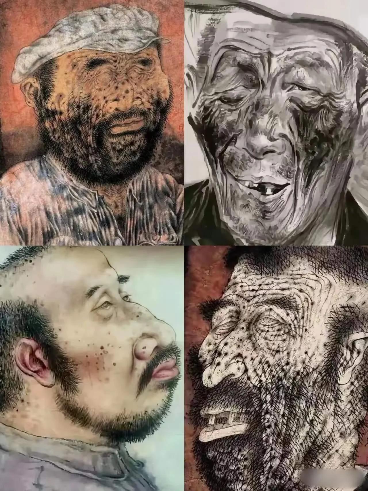下面的这几幅画，是清华美术学院一个教授画的我国农民形象的画，有许许多多的农民兄弟