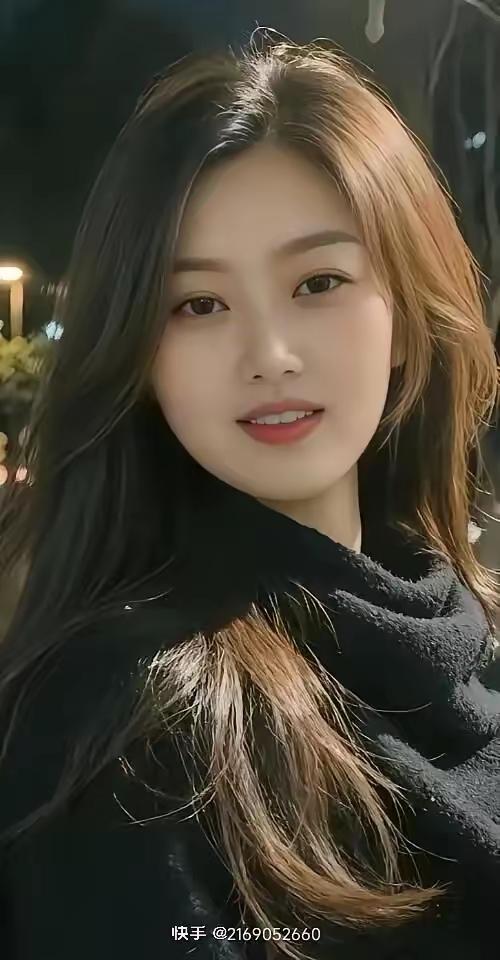 夜晚的灯光下，温柔的她，散发着迷人的魅力。🍀🍎💝