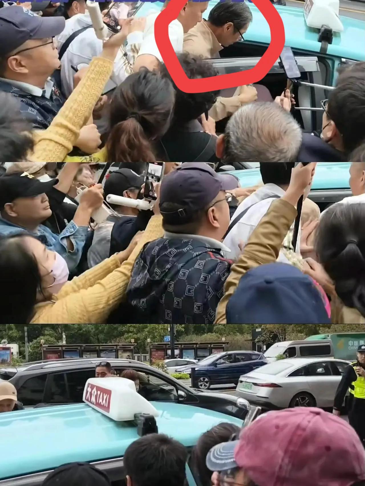 “二牙叔”现身广东路，瞬间被围得水泄不通，一大群博主高举手机拍摄，都想“二牙叔”
