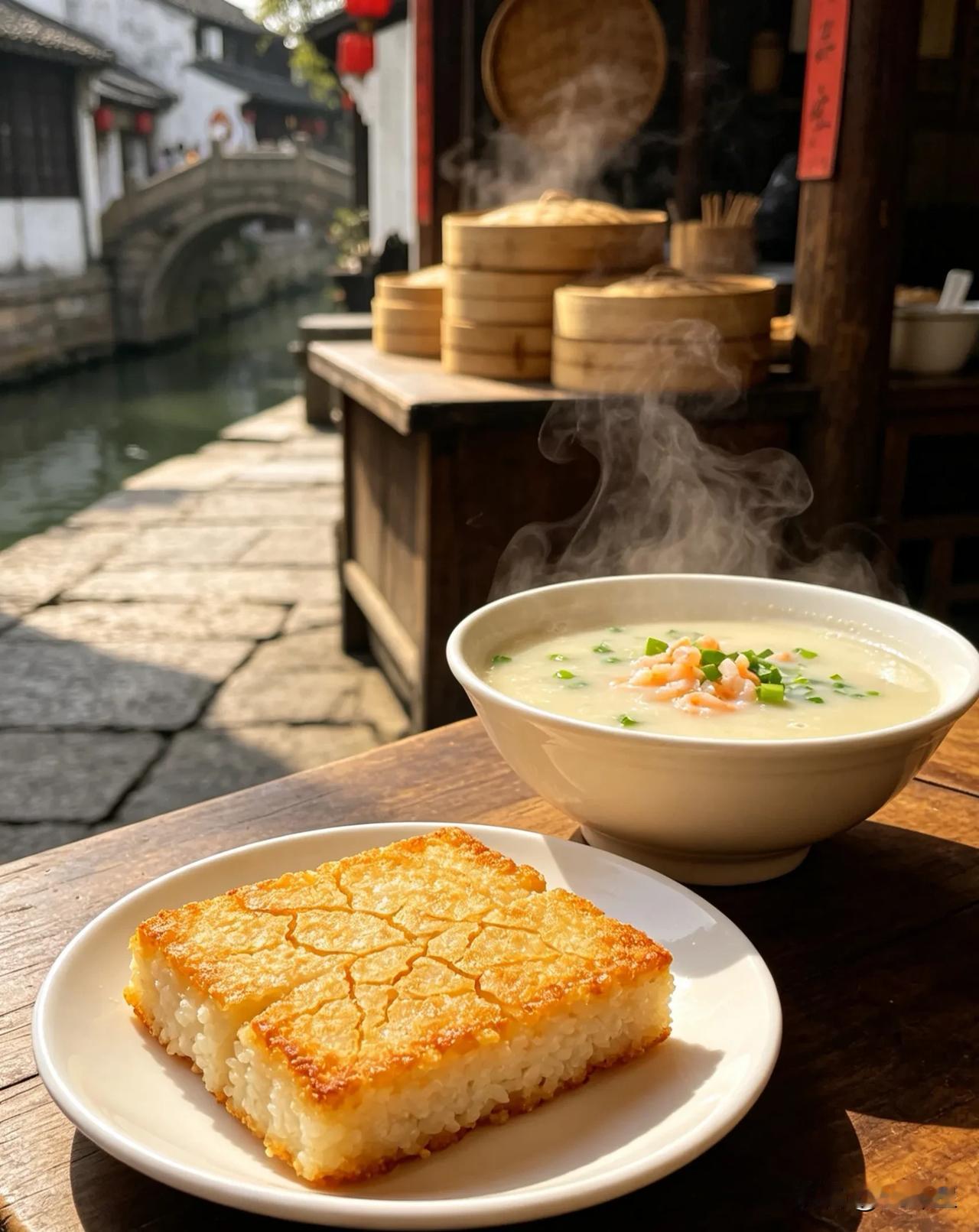 （原创）古镇·粢饭糕
一早又去了古镇，那天吃绉纱馄饨时听得有食客说隔壁弄堂里有对