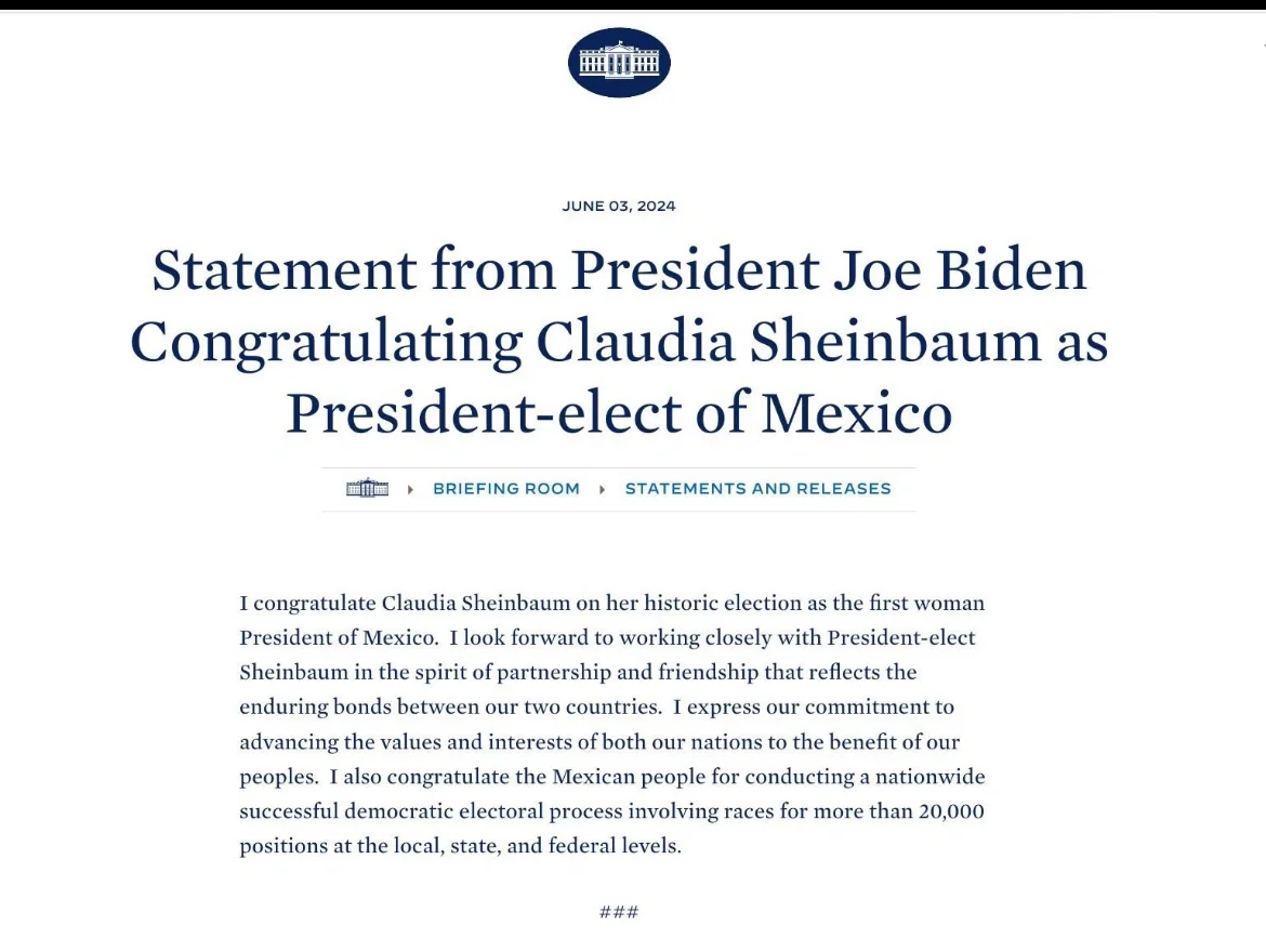 biden祝贺sheinbaum