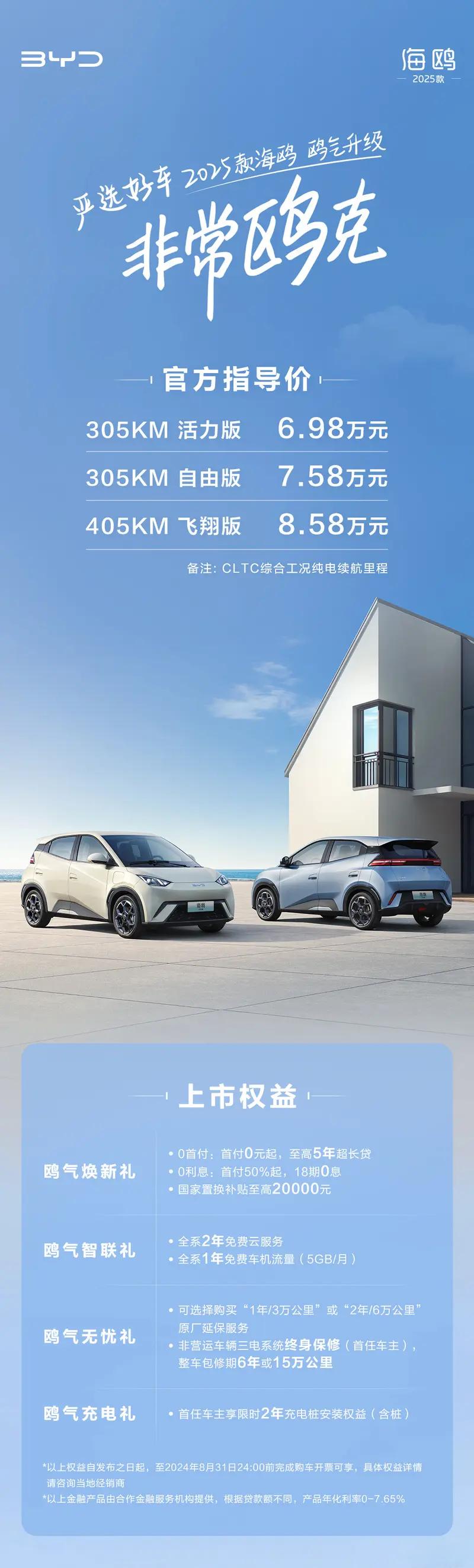 【2025款比亚迪海鸥正式上市 售6.98万元起】2025款比亚迪海鸥正式上市，